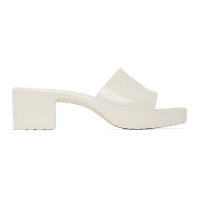 Shop Gucci Off-white Rubber Slide Heeled Sandals In 9022 Mystic White