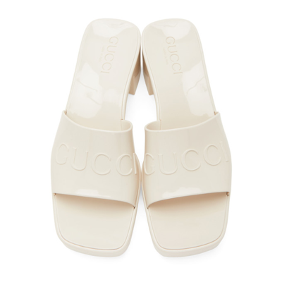 Shop Gucci Off-white Rubber Slide Heeled Sandals In 9022 Mystic White
