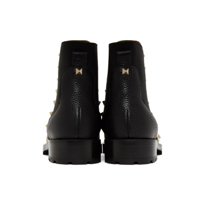 Shop Valentino Grained Leather Rockstud Boots In 0no Black