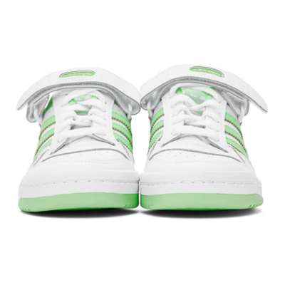 Shop Adidas Originals White & Green Forum Low Sneakers In Ftwr White/glory Mi