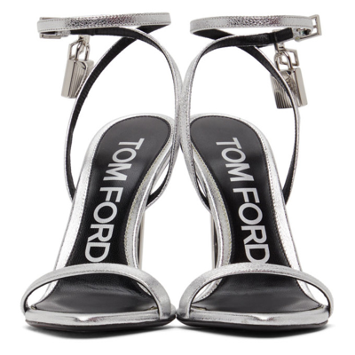 Shop Tom Ford Silver Padlock Heeled 105 Sandals In U8004 Silver