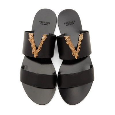 Shop Versace Black Virtus Flat Sandals In Kvo41 Black