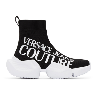 Shop Versace Jeans Couture Black Fragmented Sole Logo Sneakers In E899 Nero