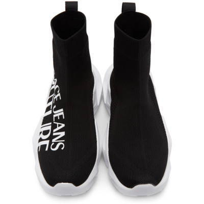 Shop Versace Jeans Couture Black Fragmented Sole Logo Sneakers In E899 Nero