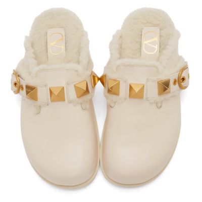 Shop Valentino Off-white Roman Stud Mule Loafers In I16 Ivo/white