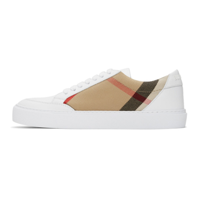 Shop Burberry White Check Arthur Sneakers In Optic White