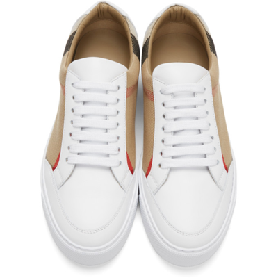 Shop Burberry White Check Arthur Sneakers In Optic White