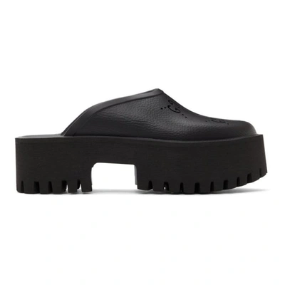 Shop Gucci Black Platform Perforated G Sandal In 1000 Black