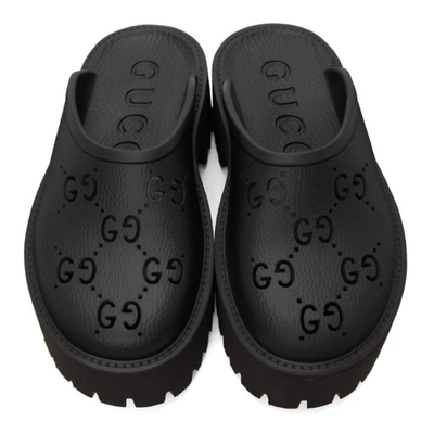Shop Gucci Black Platform Perforated G Sandal In 1000 Black