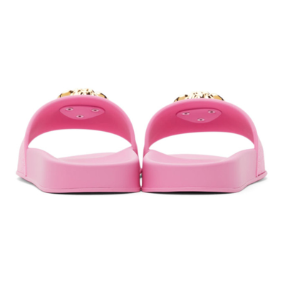 Shop Versace Pink 'la Medusa' Slides In 1p25v Pink