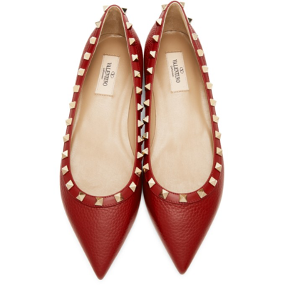 Shop Valentino Leather Rockstud Ballerina Flats In 0ro Rosso V