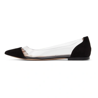 Shop Gianvito Rossi Black Suede Plexi Ballerina Flats In Black/trasp