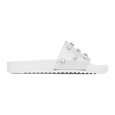 Shop Sophia Webster White Dina Star Gem Slides In White & Crystal