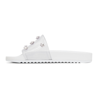 Shop Sophia Webster White Dina Star Gem Slides In White & Crystal