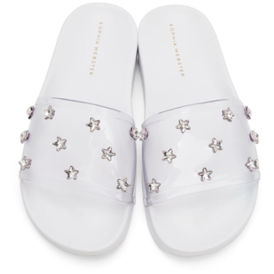 Shop Sophia Webster White Dina Star Gem Slides In White & Crystal