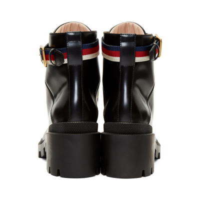 Shop Gucci Black Leather Sylvie Boots In 1159 Nero/mys.wh.h.r