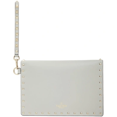 Shop Valentino Grey  Garavani Medium Rockstud Flat Pouch In Ml8 Opal Grey