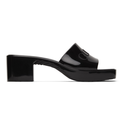 Shop Gucci Black Rubber Slide Sandals In 1000 Nero