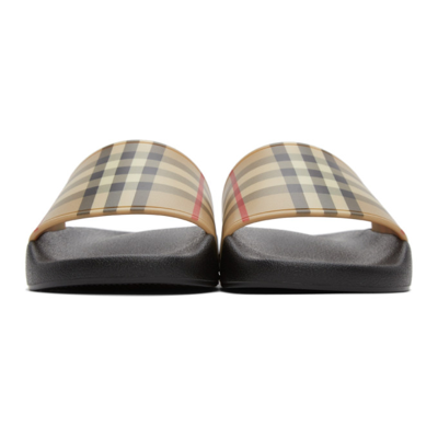 Burberry Check Slide Flat Open Toe Slippers In Black