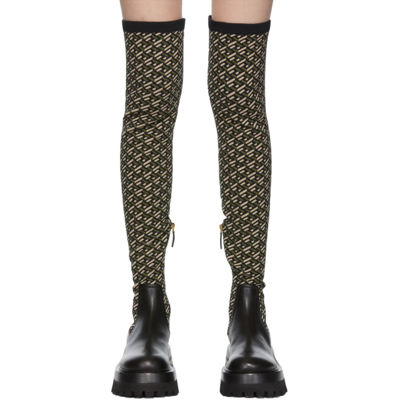 Shop Versace Black & Khaki Leonidas Boots In 5b150 Black/kaki