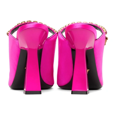 Shop Versace Pink Satin Artifact Mules In 1pa4v Fushia