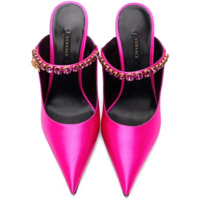 Shop Versace Pink Satin Artifact Mules In 1pa4v Fushia