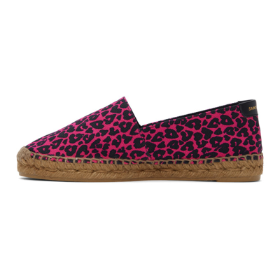 Shop Saint Laurent Pink & Black Babycat-print Embroidered Espadrilles In 5565 Fuxia/black