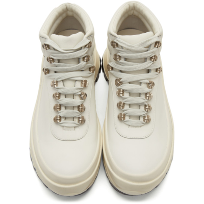 Shop Jil Sander Ssense Exclusive Off-white Leather Hiking Boots In 100 Optical