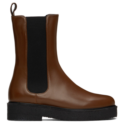 Shop Staud Black Leather Palamino Boots In Mahogany/black
