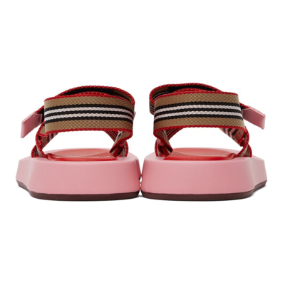 Shop Burberry Pink Icon Stripe Sandals In Candy Pink