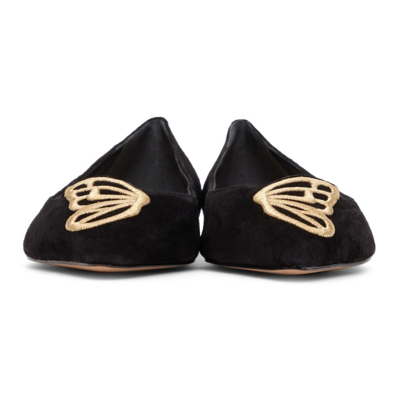 Shop Sophia Webster Suede Butterfly Ballerina Flats In Black & Gold