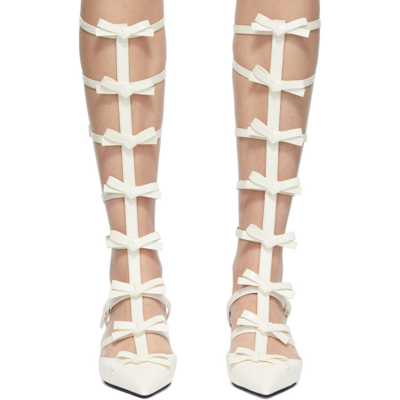 Shop Valentino Off-white Knee-high French Bow Cage 45 Heels In A03 Ivory