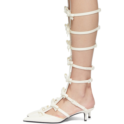 Shop Valentino Off-white Knee-high French Bow Cage 45 Heels In A03 Ivory