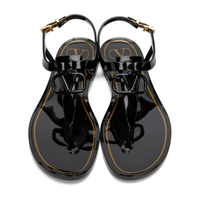 Shop Valentino Rubber Vlogo Flat Sandals In 0no Black