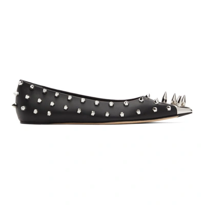 Shop Alexander Mcqueen Black Punk Stud Ballerina Flats In 1081 Blk/sil