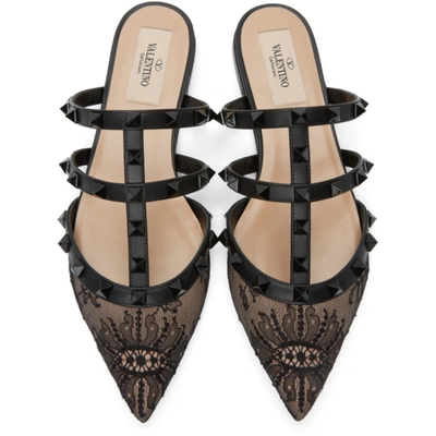 Shop Valentino Black  Garavani Floral Lace Rockstud Loafers In 0no Black