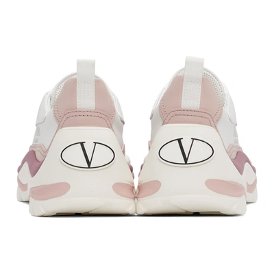 Shop Valentino White & Pink Vlogo Gumboy Low Sneakers In 0nl White/rose Quart