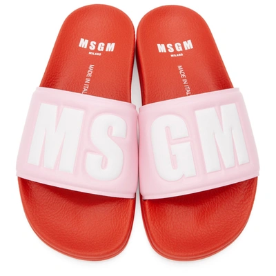 Shop Msgm Pink & Red Logo Pool Slides In 18 Red Pink