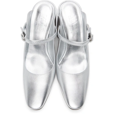 Shop Mm6 Maison Margiela Silver Mary Jane Slip-on Heels In H0535 Silver