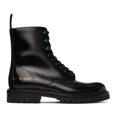 Common Projects Standard Lug Sole Combat Boot In 7547 Black