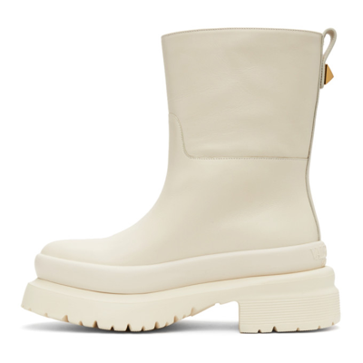 Shop Valentino Off-white Roman Stud Ankle Boots In I16 Light Ivory