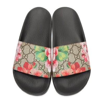 Shop Gucci Multicolor Gg Flora Slides In 8919 B.ebony Multico