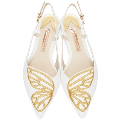 Shop Sophia Webster White Butterfly Slingback Flats In Gold