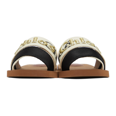 Shop Chloé Off-white & Black Woody Flat Mules In 905 Blk/whi