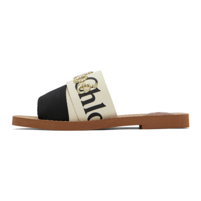 Shop Chloé Off-white & Black Woody Flat Mules In 905 Blk/whi