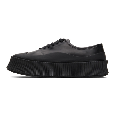 Shop Jil Sander Leather Platform Sneakers In 001 Dark Black