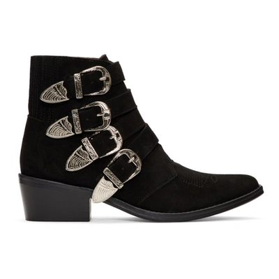 Shop Toga Black Suede Four Buckle Western Boots