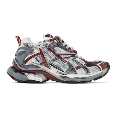 Shop Balenciaga Grey & Burgundy Runner Sneakers In 9069 White/brgndy