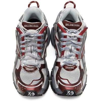 Shop Balenciaga Grey & Burgundy Runner Sneakers In 9069 White/brgndy