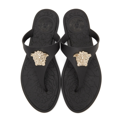 Shop Versace Black Medusa Palazzo Thong Sandals In D41oc Black